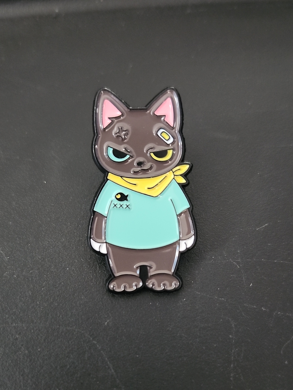 Cute Cat Enamel Pin - Mint Shirt with Yellow Bandana